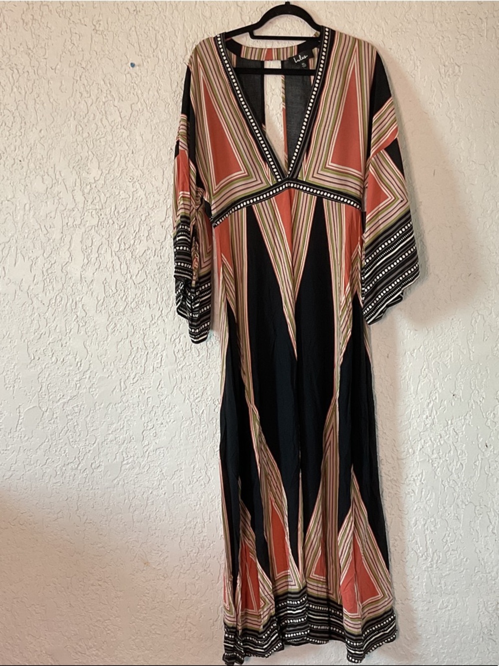 Lulu's Black & Peach Geometric Maxi Dress